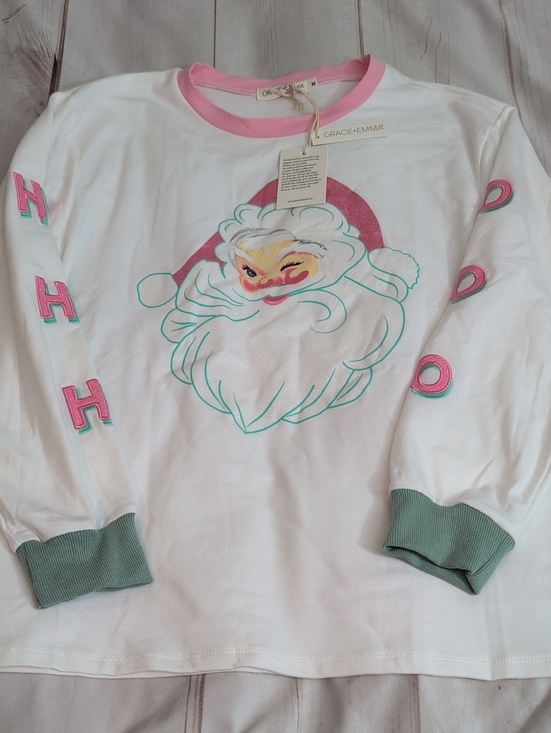 grace + emma Tops - Grace + Emma Winking Santa Glitter Sweatshirt Womens M NWT Ho Ho Ho Christmas